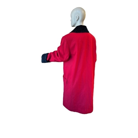 Vintage Red Wool Coat with Black Velvet Trim - Picture 3 of 8